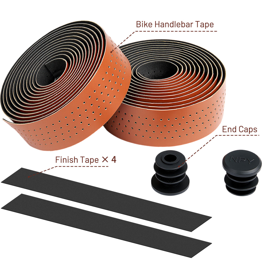 Newpearl brown PU leather handlebar tape roll for cruiser bikes