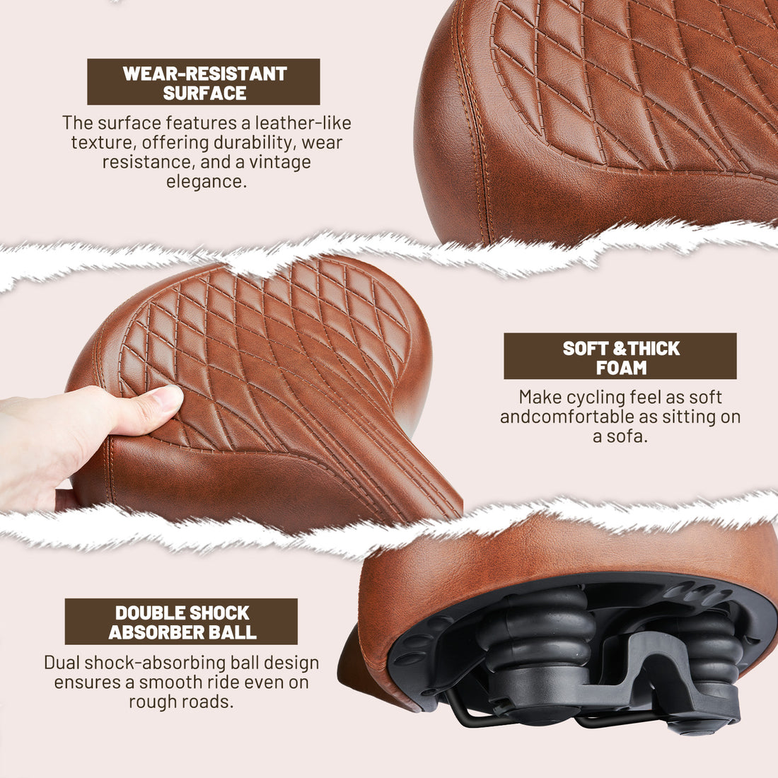 Brown Vintage Bike Seat with Elastomer Springs