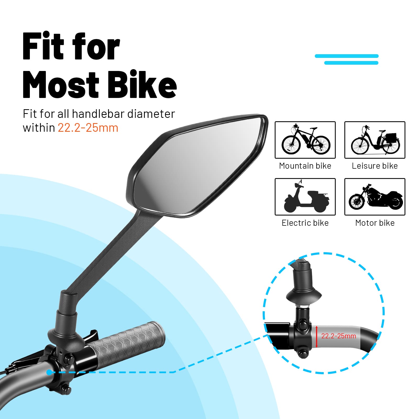 Adjustable bicycle mirrors with aluminum clamp
