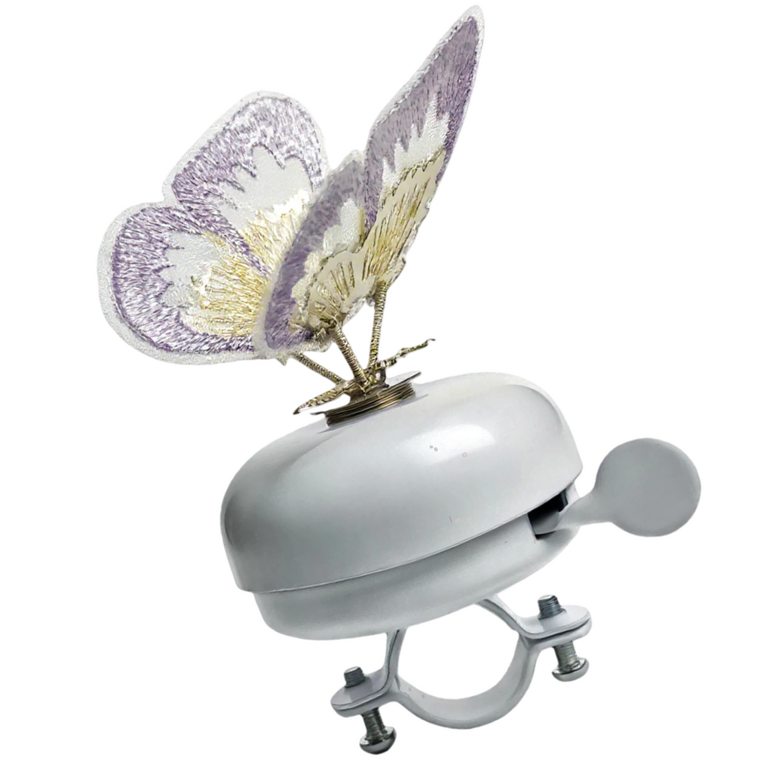 Newpearl white bike bell with purple butterfly accent