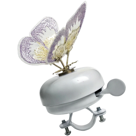 White Bike Bell with Purple Butterfly