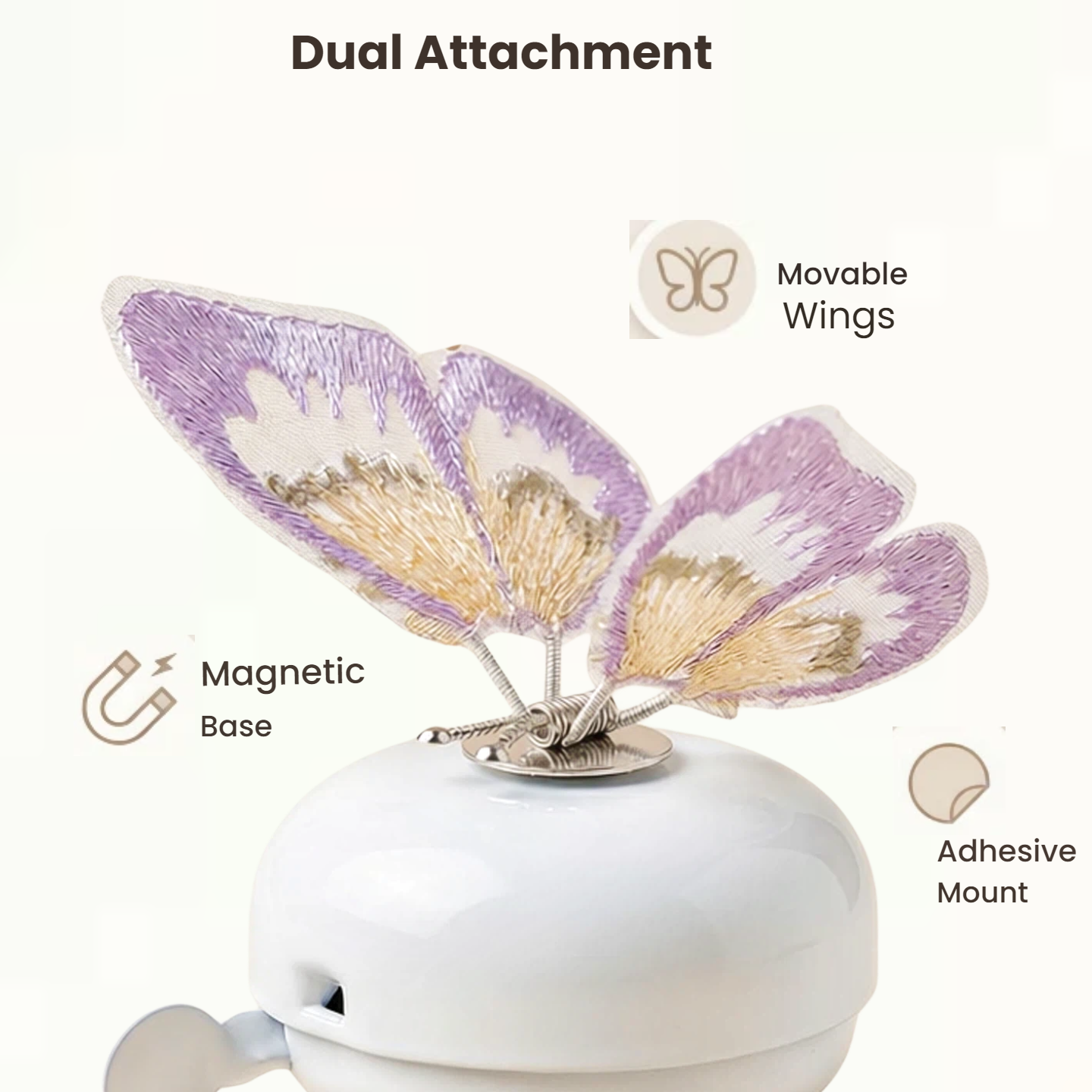 White Bike Bell with Purple Butterfly