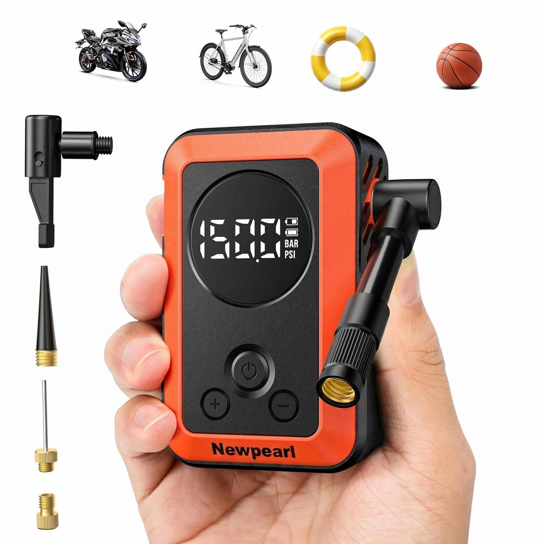 Mini Bike Pump,20s Fast Inflate Bicycle Pump with Guage,150PSI Portable Electric Bike Air Pump with Presta and Schrader Valve for Mountain Bike,Road Bike,Motorcycle,Car,Sport Ball