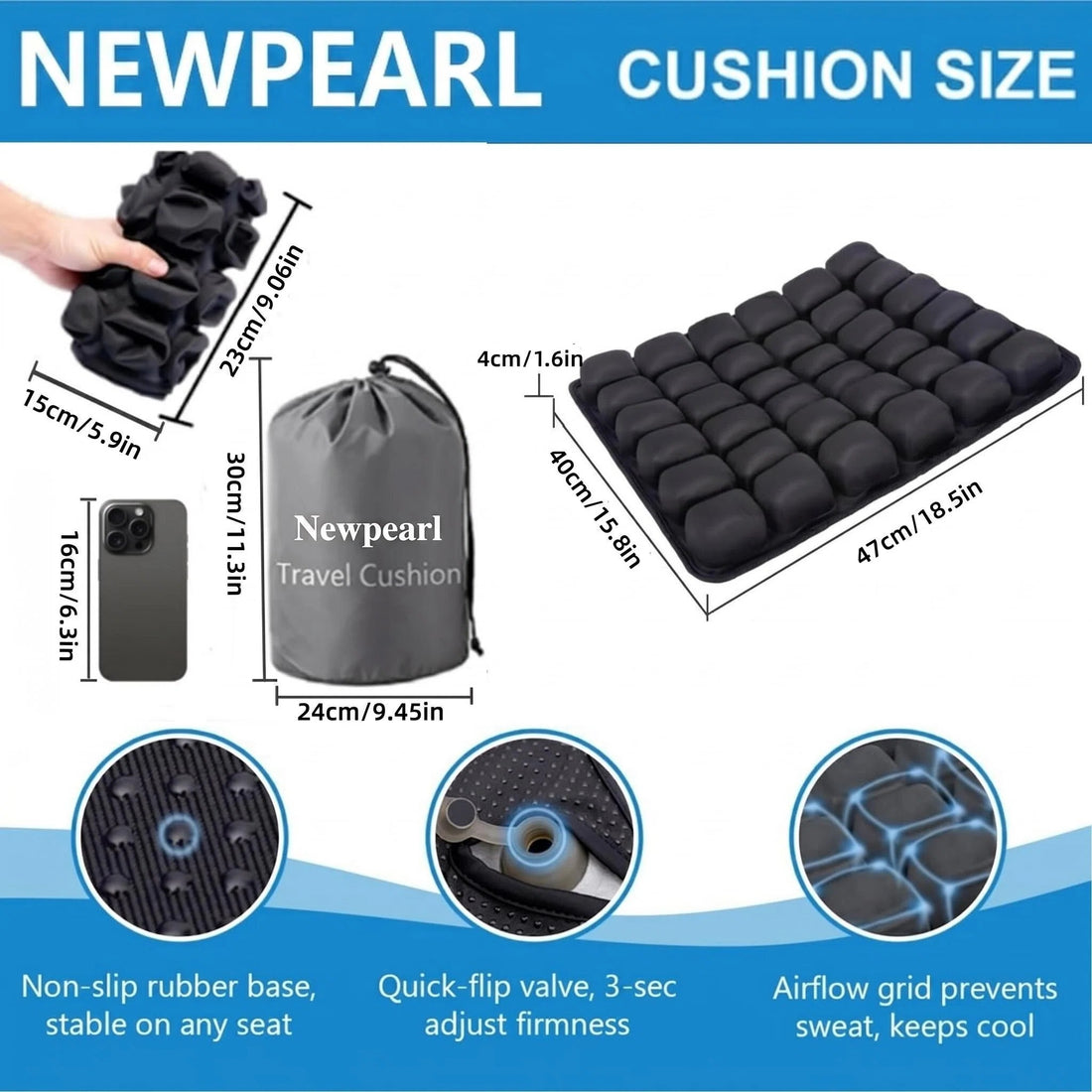 Upgrade Travel Cushion with No External Air Pump, Airplane Seat Cushion for Long Flights, Portable Wheelchair Cushions
