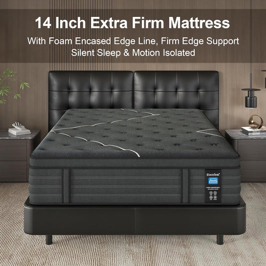 14 Inch Extra Firm Mattress, Hybrid, Firm Edge Support,Cool Sleep & Pressure Relief