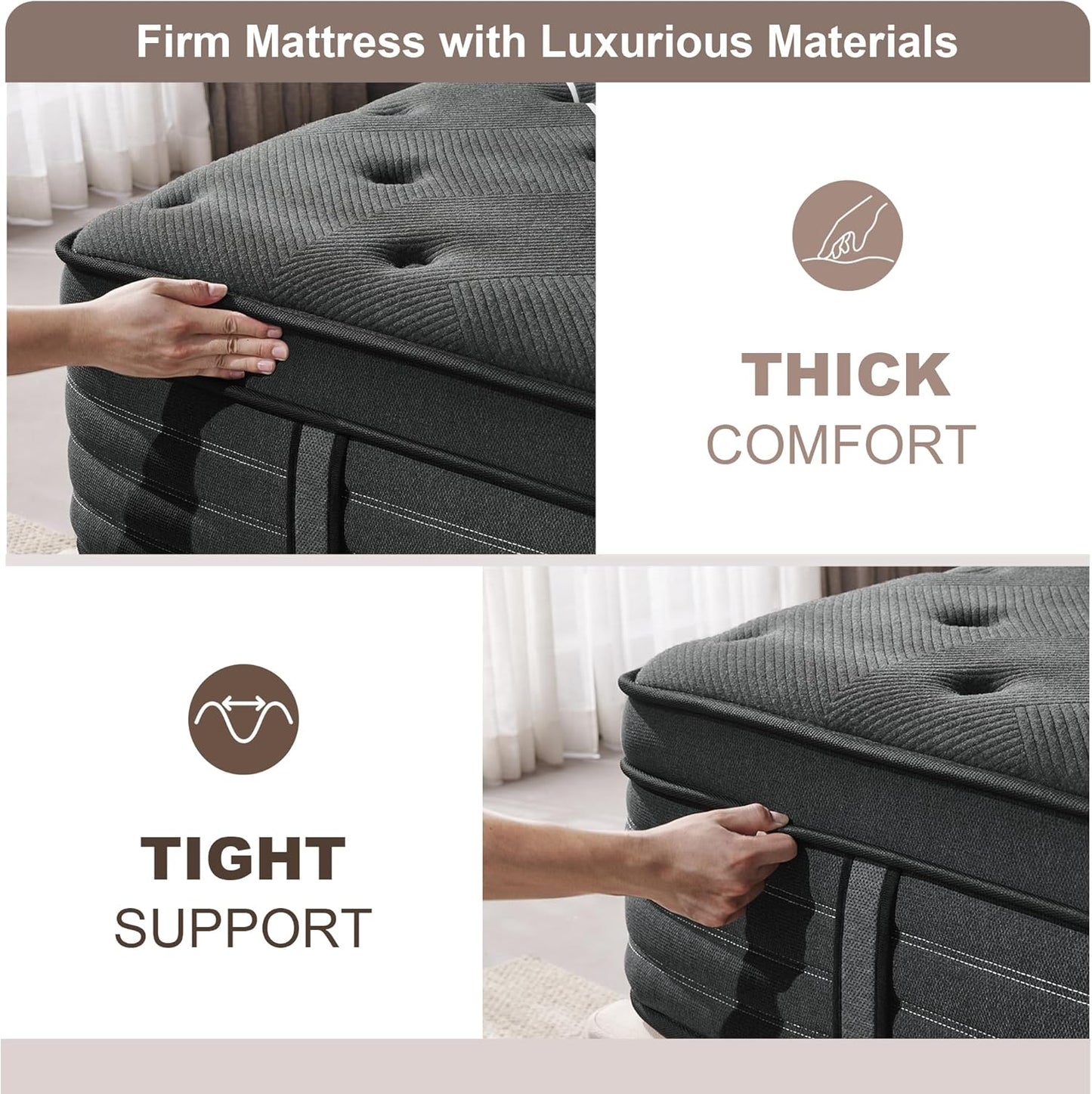 14 Inch Extra Firm Mattress, Hybrid, Firm Edge Support,Cool Sleep & Pressure Relief