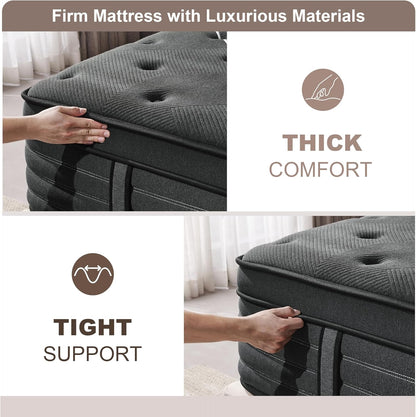 14 Inch Extra Firm Mattress, Hybrid, Firm Edge Support,Cool Sleep & Pressure Relief