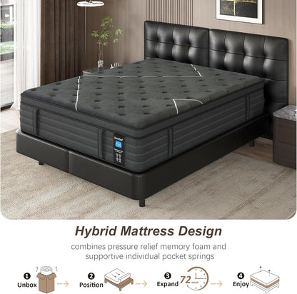 14 Inch Extra Firm Mattress, Hybrid, Firm Edge Support,Cool Sleep & Pressure Relief