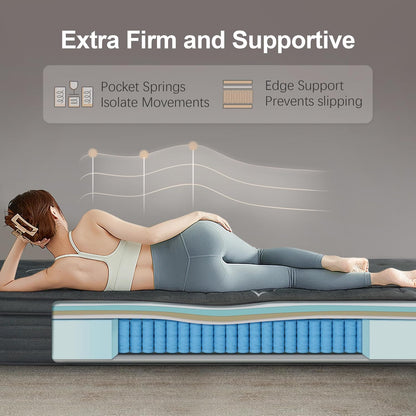 14 Inch Extra Firm Mattress, Hybrid, Firm Edge Support,Cool Sleep & Pressure Relief