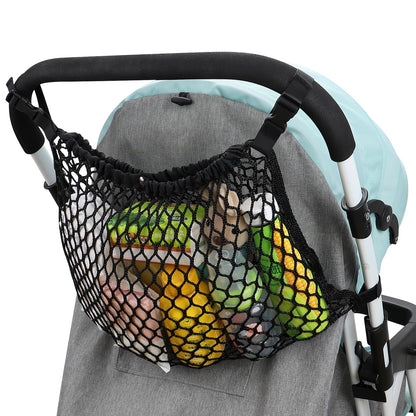 Stroller Organizer, Polyester Net Mesh Bag, Non-Slip Adjustable Stroller Mesh Cargo Net Storage Caddy Accessories