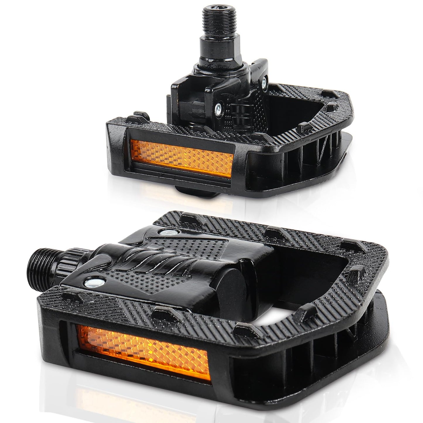 Mountain Bike Pedals CNC Aluminum Bicycle Flat Pedals, 9/16'' with Reflective Strips | Non-Slip | Waterproof | Wide Flat Cycling Pedals