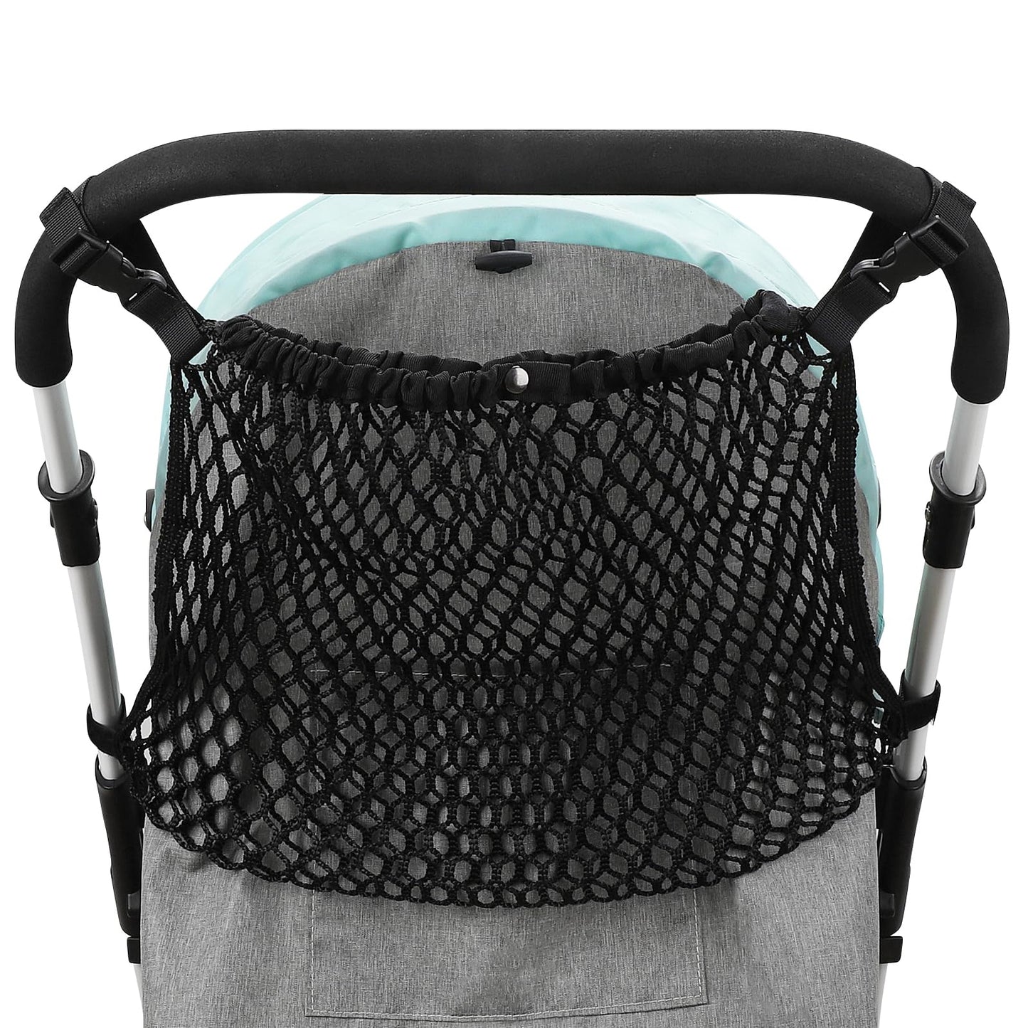 Stroller Organizer, Polyester Net Mesh Bag, Non-Slip Adjustable Stroller Mesh Cargo Net Storage Caddy Accessories