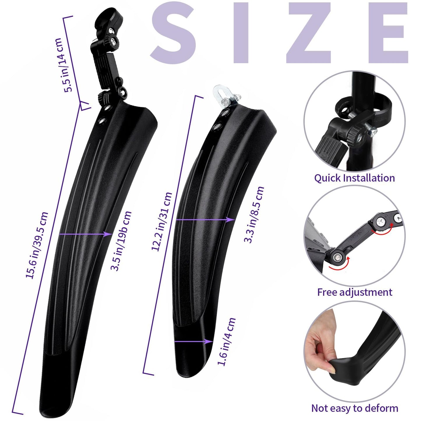 Bicycle Fender Set All-Weather Bike Mudguards Widened, Quick-Install Fenders for Mountain & City Bikes