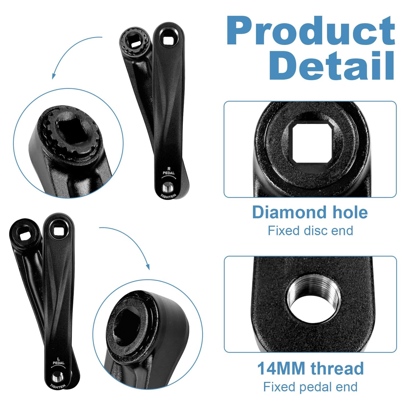 Bike Crank Arm in Square Hole,170MM Black Ebike Crank Arm