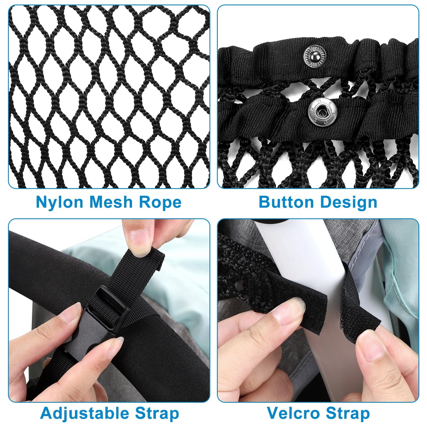 Stroller Organizer, Polyester Net Mesh Bag, Non-Slip Adjustable Stroller Mesh Cargo Net Storage Caddy Accessories