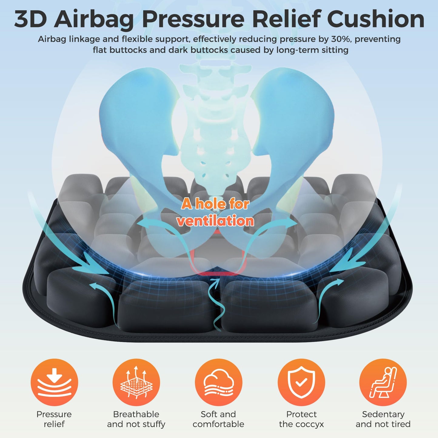 Upgrade Travel Cushion with No External Air Pump, Airplane Seat Cushion for Long Flights, Portable Wheelchair Cushions