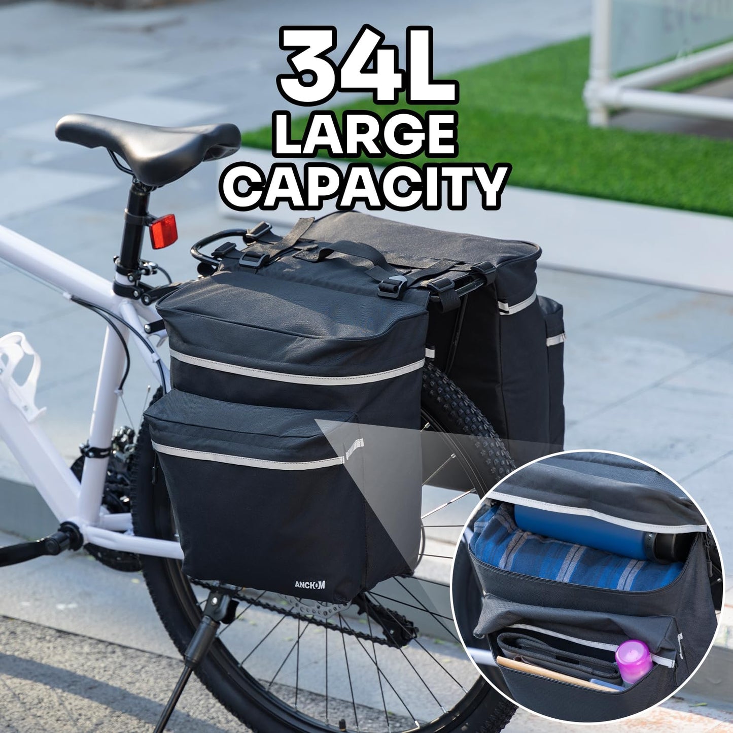 Bike Panniers, 34L Upgraded Water Resistant Saddle Bags for Bicycle Rear Racks