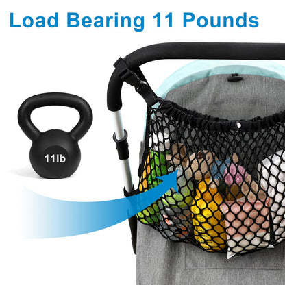 Stroller Organizer, Polyester Net Mesh Bag, Non-Slip Adjustable Stroller Mesh Cargo Net Storage Caddy Accessories