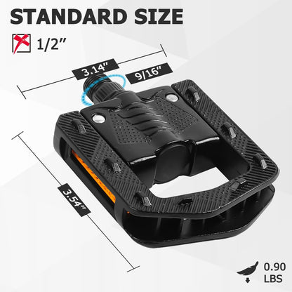 Mountain Bike Pedals CNC Aluminum Bicycle Flat Pedals, 9/16'' with Reflective Strips | Non-Slip | Waterproof | Wide Flat Cycling Pedals