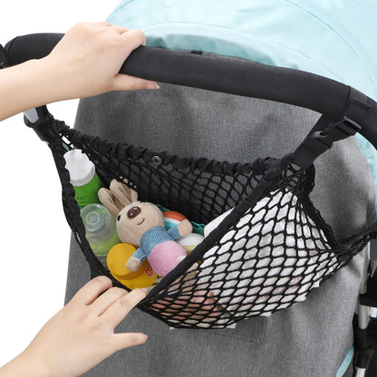 Stroller Organizer, Polyester Net Mesh Bag, Non-Slip Adjustable Stroller Mesh Cargo Net Storage Caddy Accessories