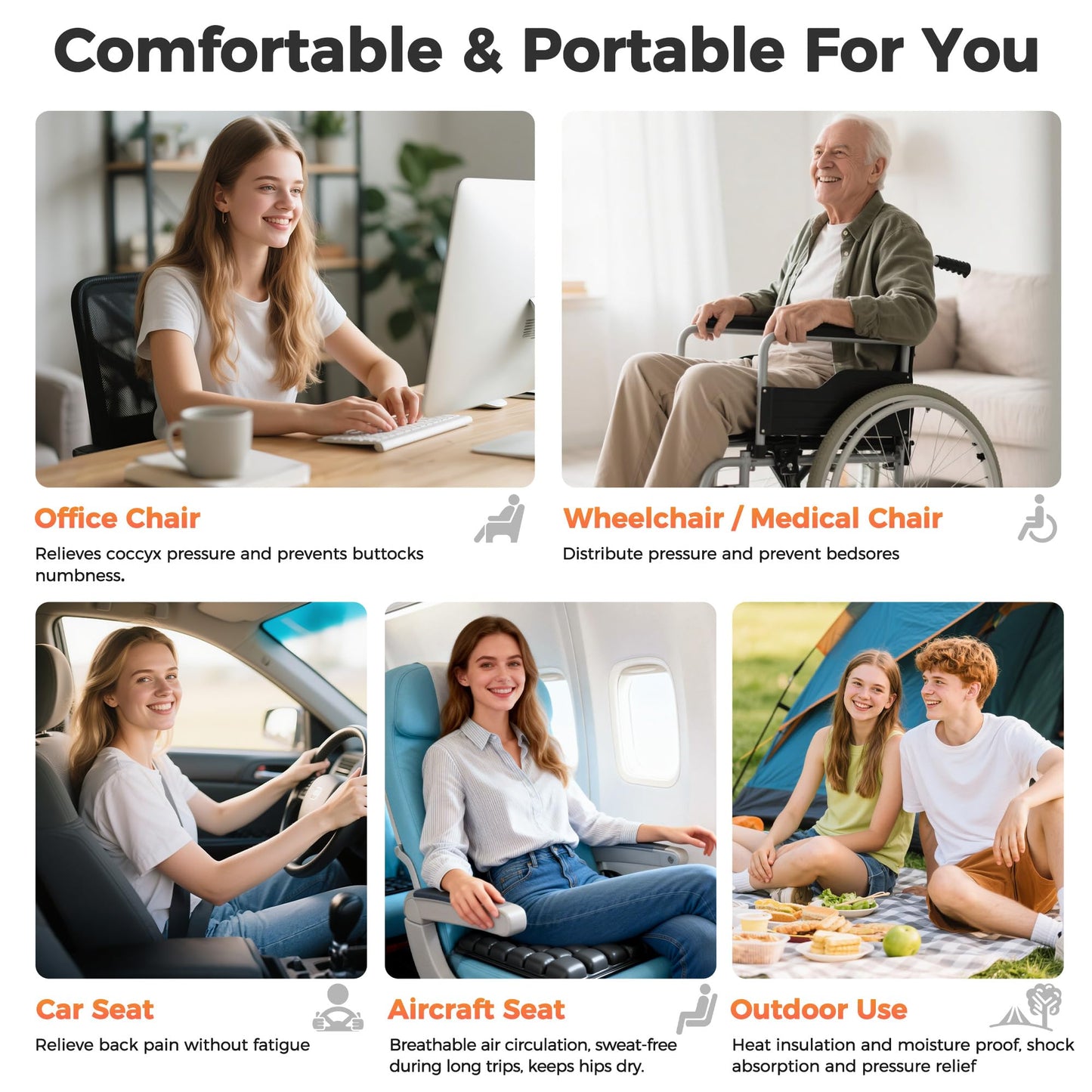 Upgrade Travel Cushion with No External Air Pump, Airplane Seat Cushion for Long Flights, Portable Wheelchair Cushions