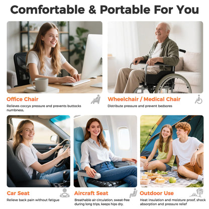 Upgrade Travel Cushion with No External Air Pump, Airplane Seat Cushion for Long Flights, Portable Wheelchair Cushions