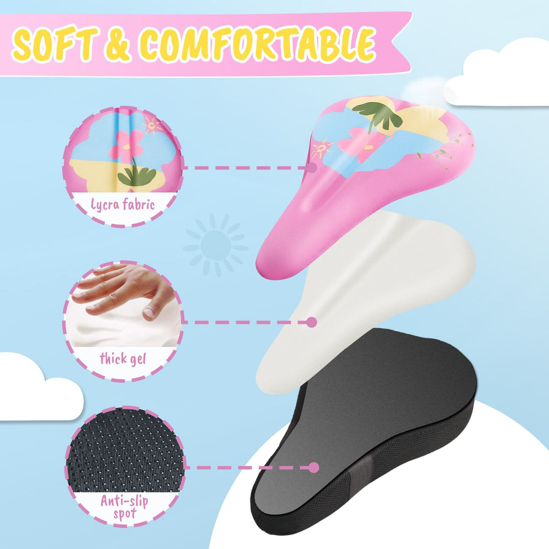 Kids bike saddle cushion with gel memory foam