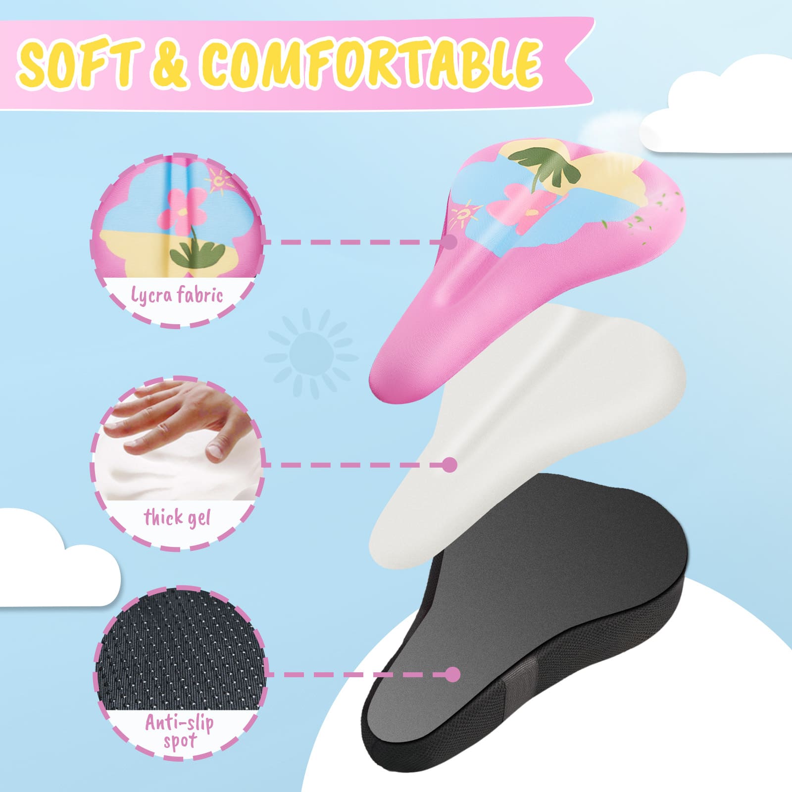 Kids bike saddle cushion with gel memory foam