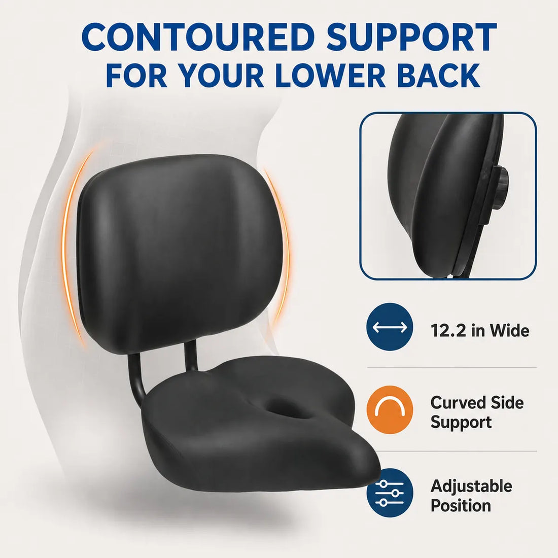 Contoured lower back support on Newpearl wide bike seat with backrest