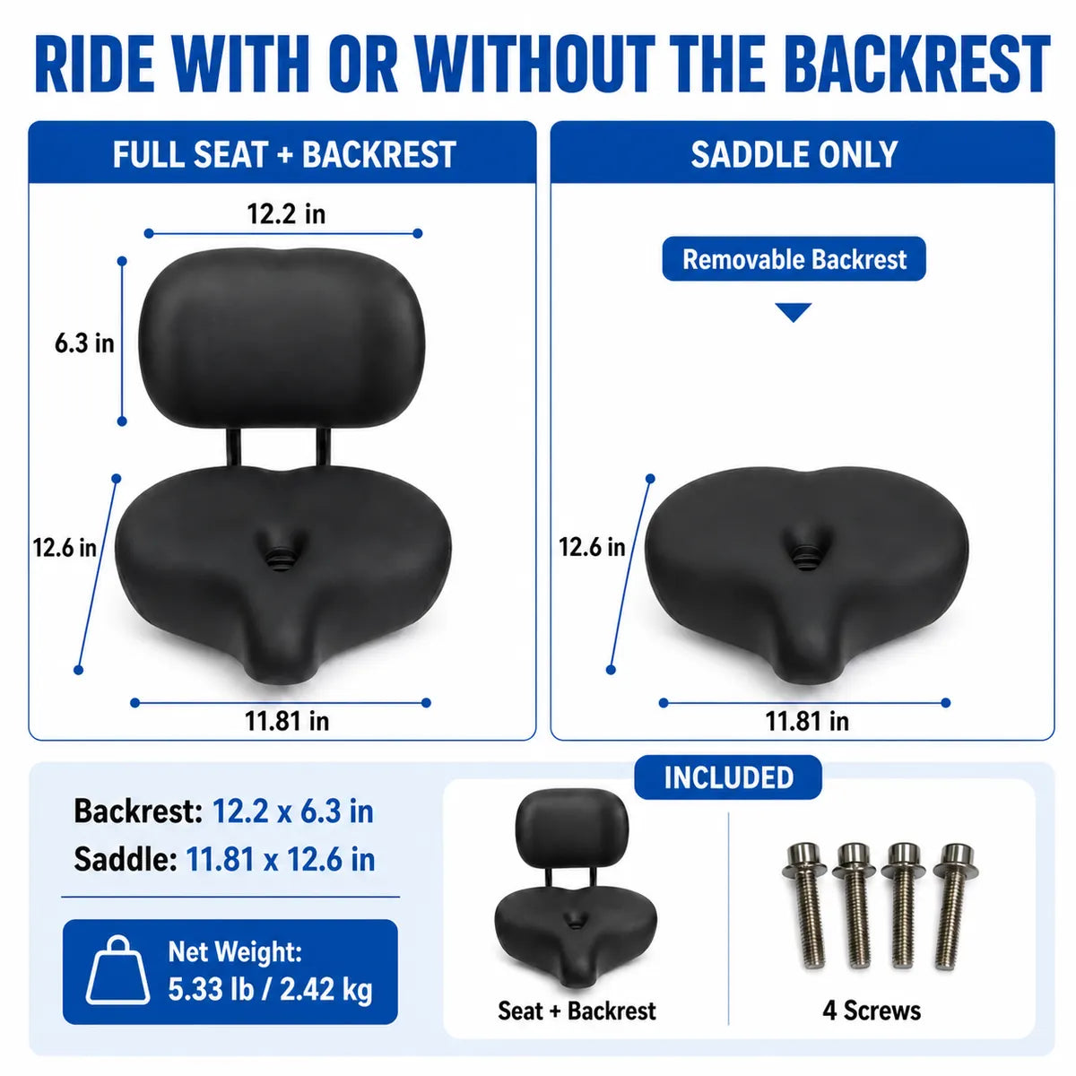 Newpearl wide bike seat with backrest dimensions and included screws