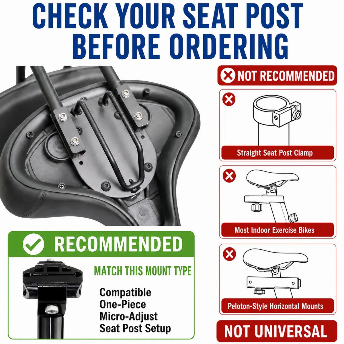 Seat post compatibility warning for Newpearl bike seat with backrest
