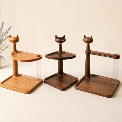 Three Newpearl wooden cat valet tray styles for glasses keys and small gear