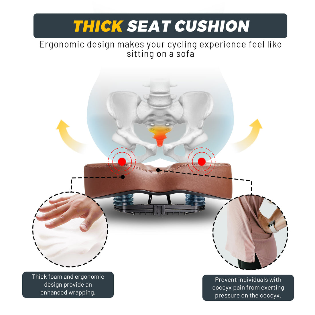 Noseless bike seat with thick foam support