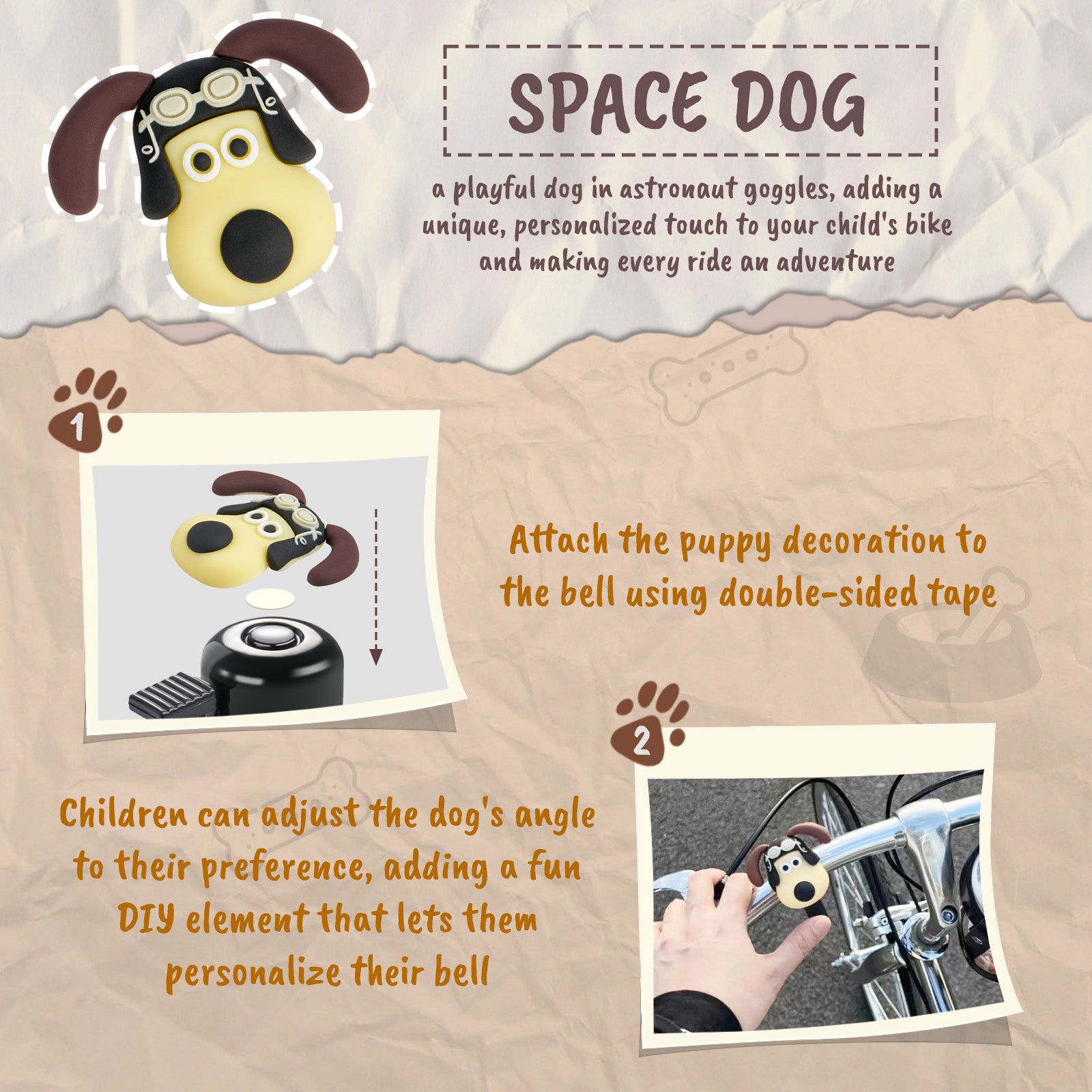 DIY space dog bike bell for 22 mm handlebars