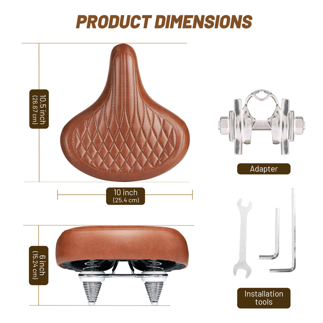 Brown vintage bike saddle and matching accessories