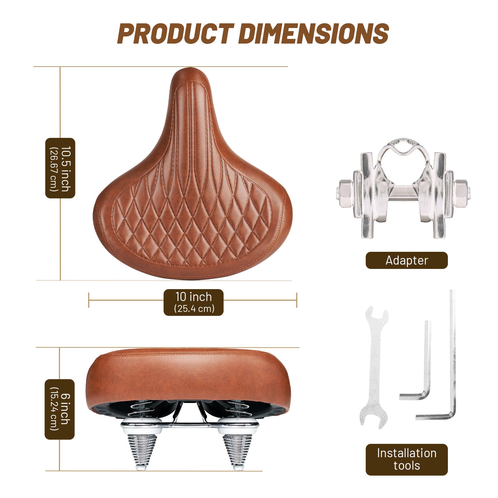 Brown vintage bike saddle and matching accessories