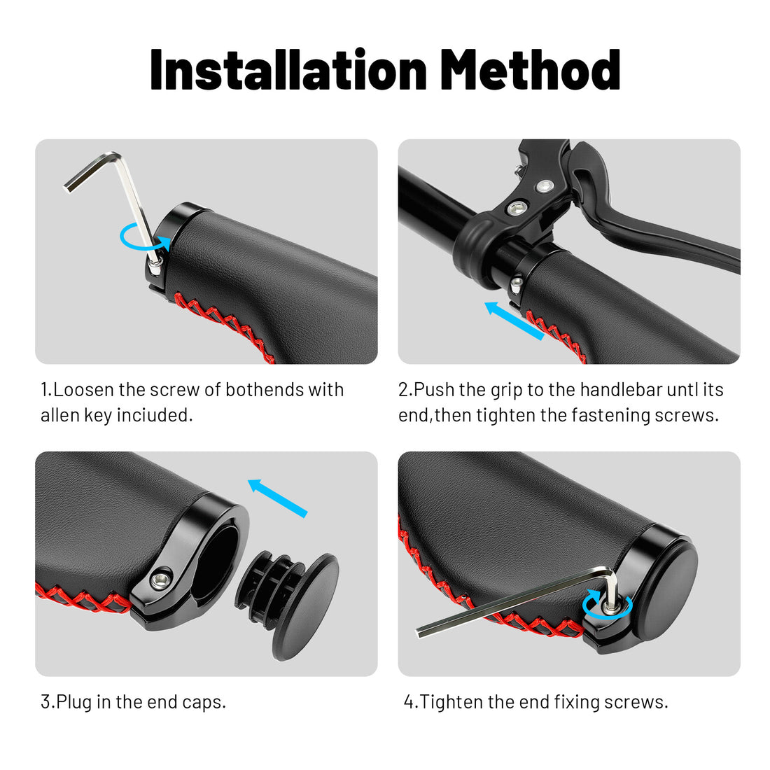 Time Capsule Black Bike Grips with Red Stitching