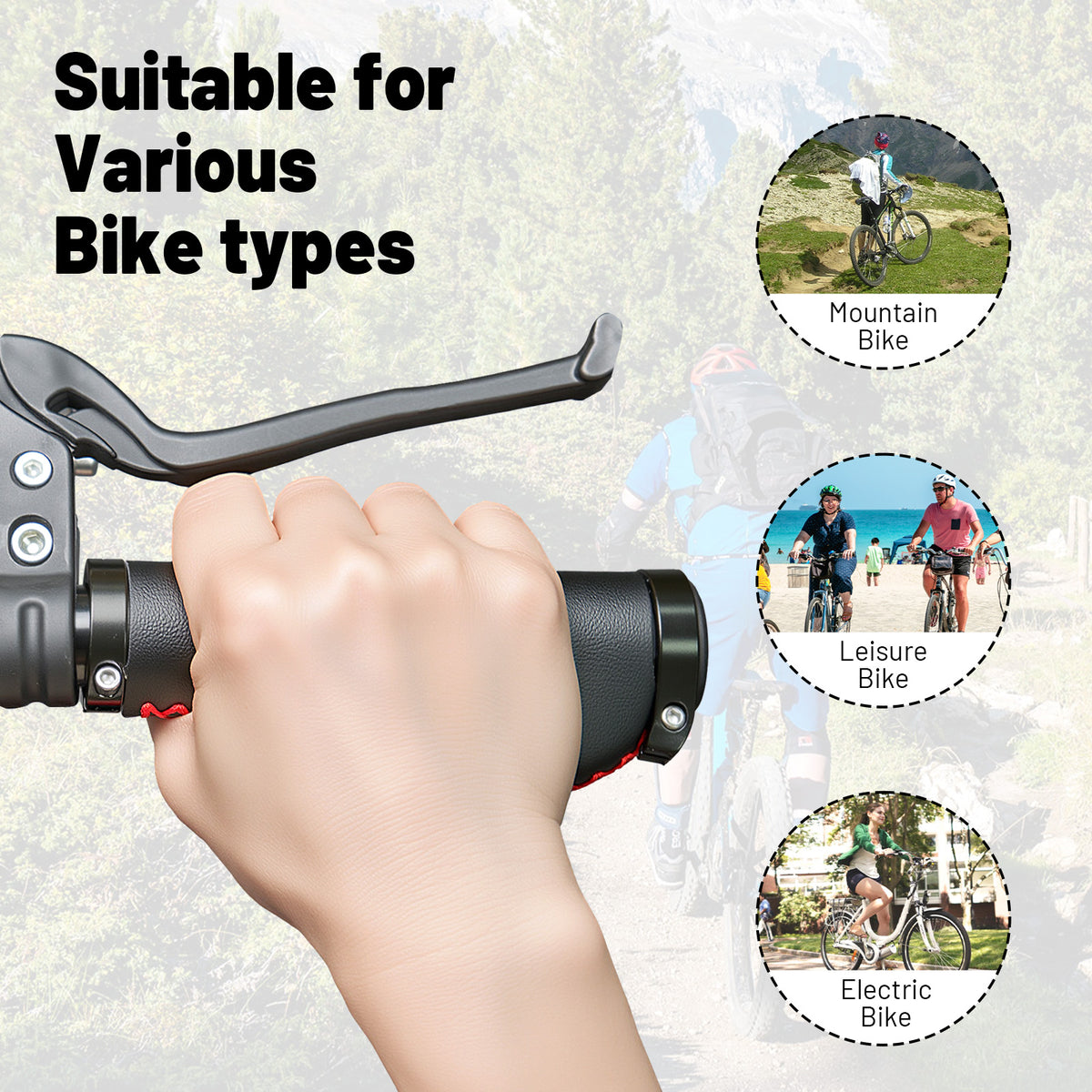Anti-slip black bicycle grips with soft padding