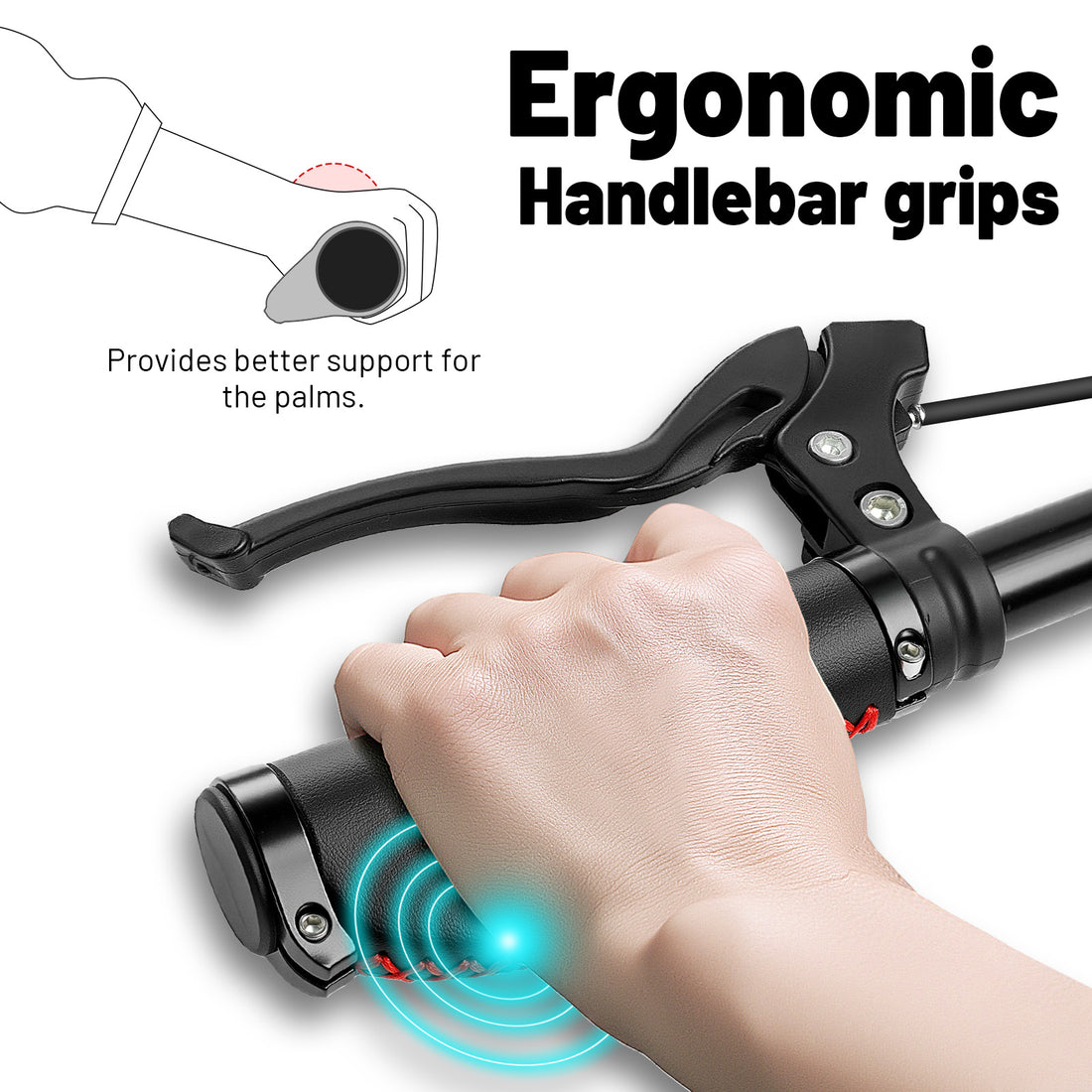 Black bike handlebar grips with dust-proof end plugs