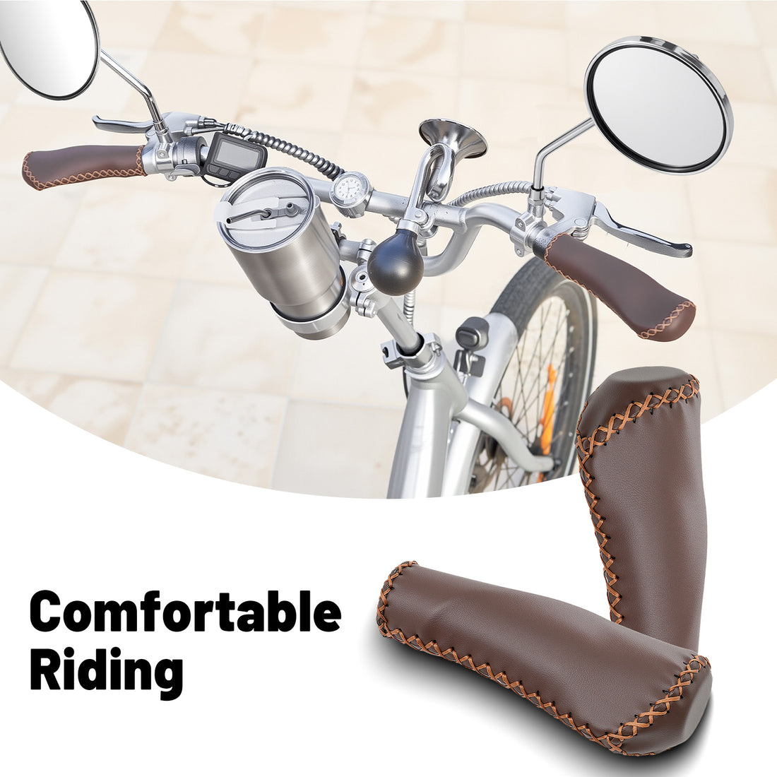 Newpearl brown cruiser bike grips with vintage handlebar style