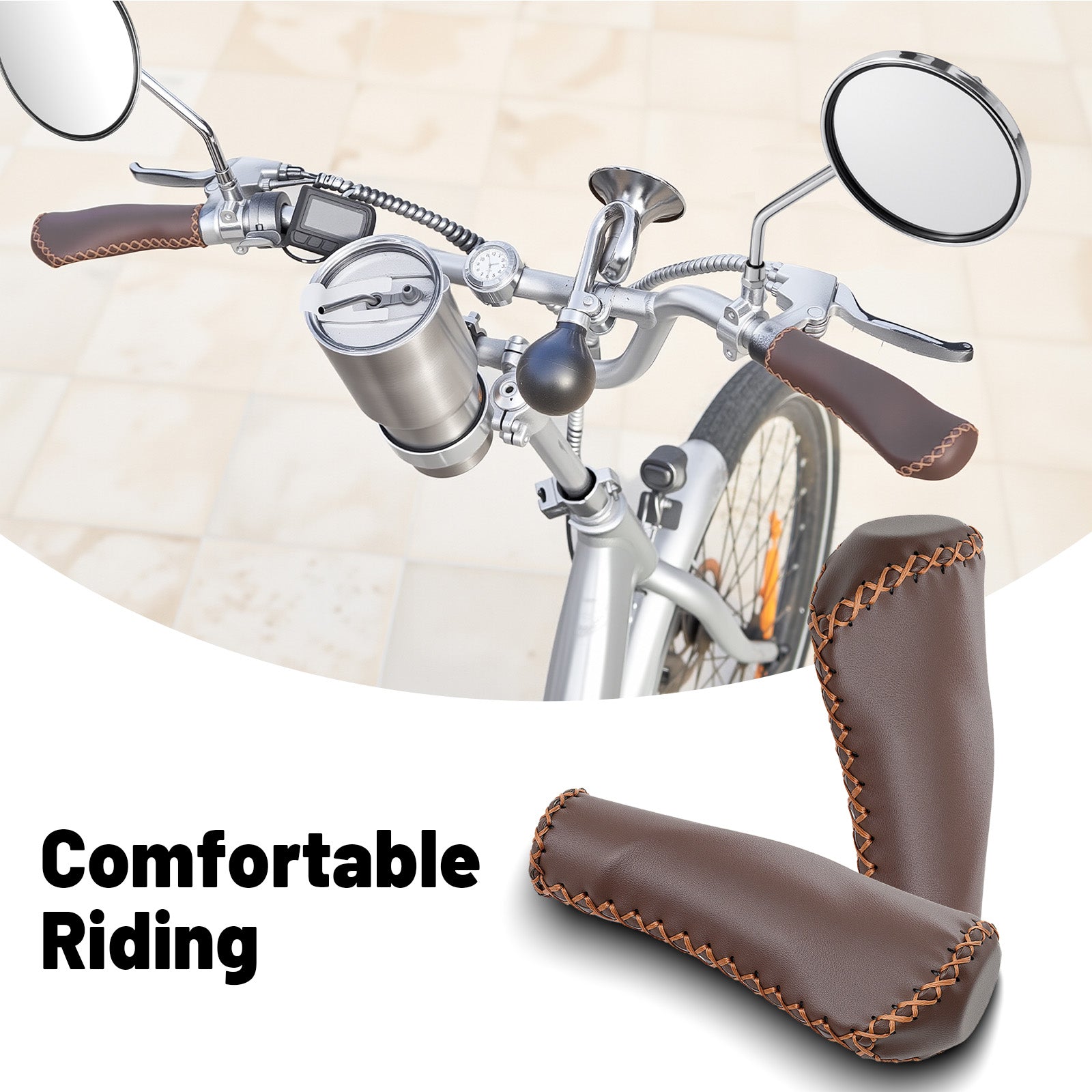 Newpearl brown cruiser bike grips with vintage handlebar style