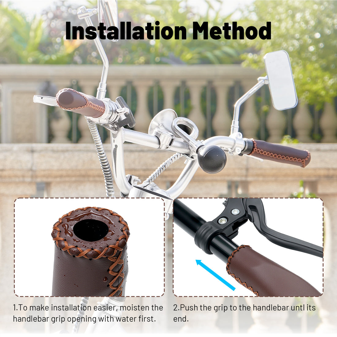 Anti-slip brown bicycle grips with soft padding