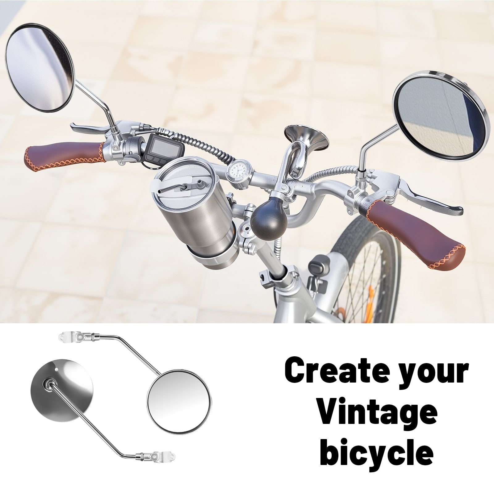 Convex silver bicycle mirrors for 22.2 mm handlebars