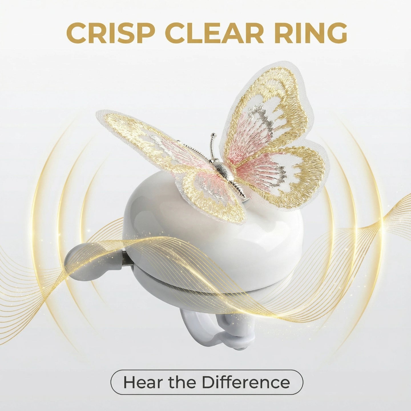 White Bike Bell with Yellow Butterfly