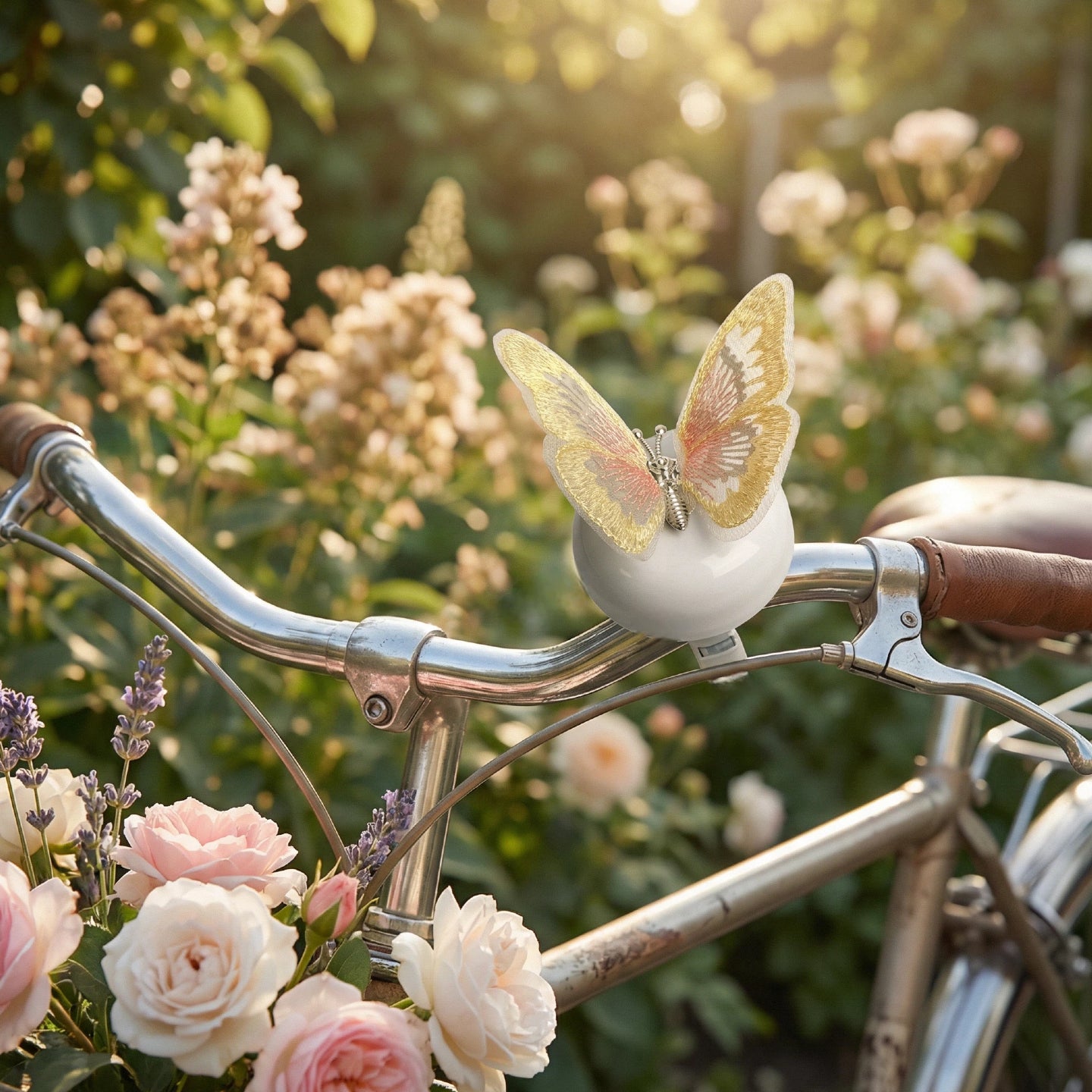White Bike Bell with Yellow Butterfly