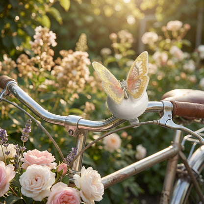 White Bike Bell with Yellow Butterfly