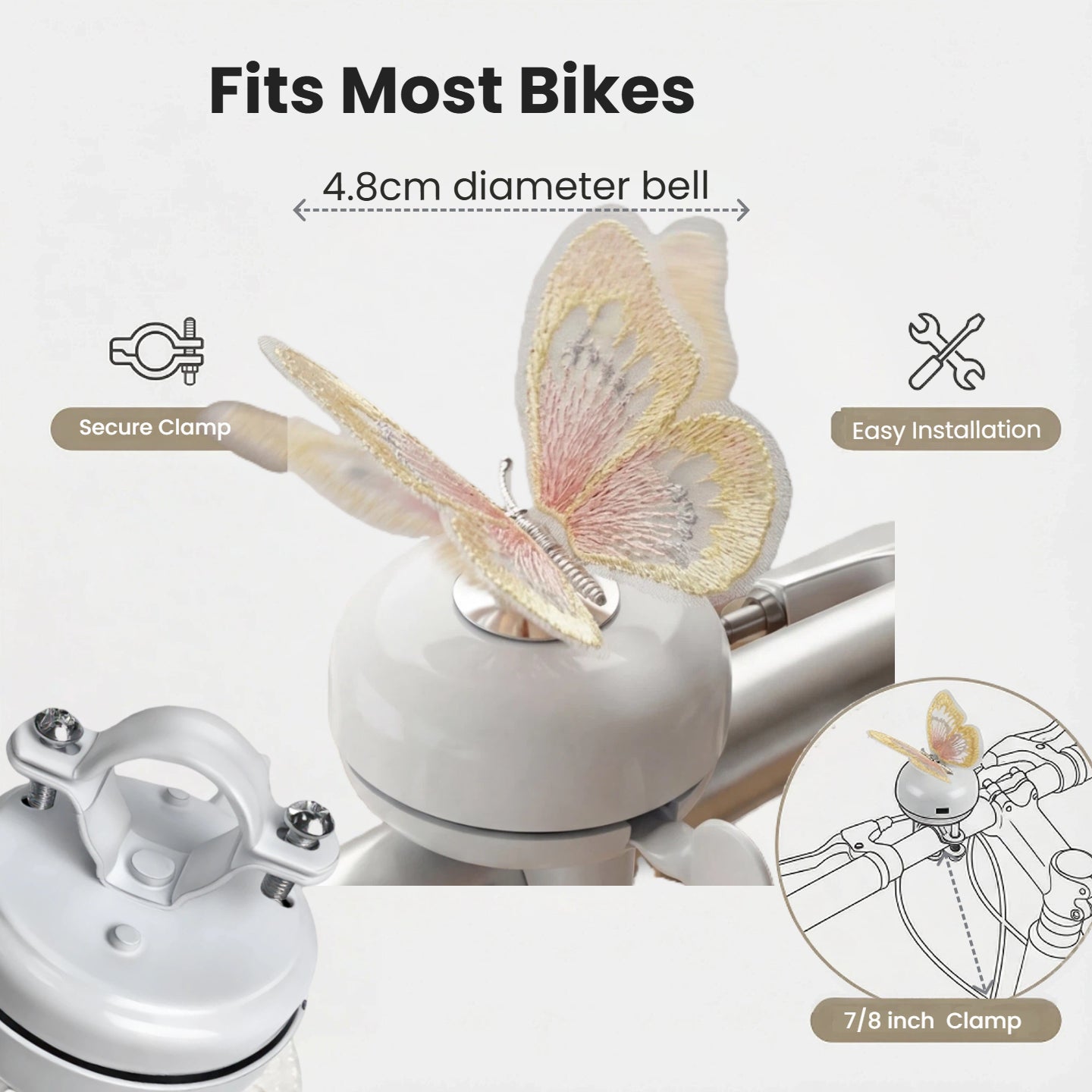 White Bike Bell with Yellow Butterfly